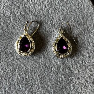 Teardrop Purple Crystal Dangle Earrings